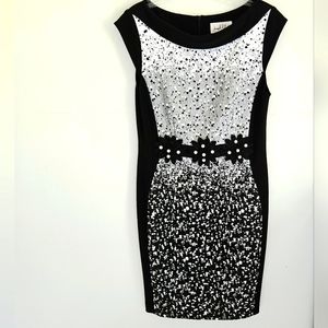 Joseph Ribkoff Black White Flower Applique Dress